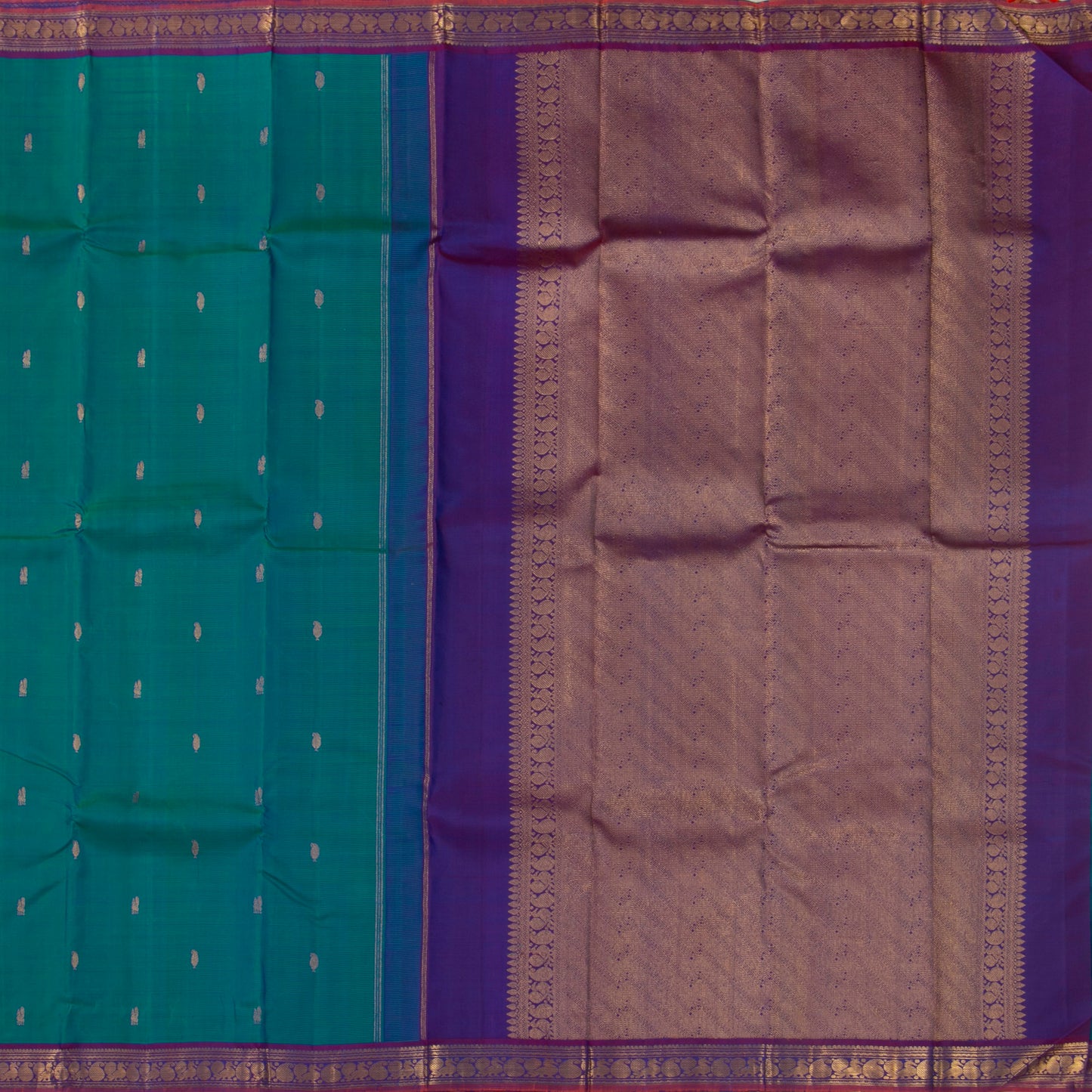 Mayilkazhuthu Green And Purple Kanchipuram Silk Saree With Small Border Handwoven Pure Silk For Festive Wear PV J 3767