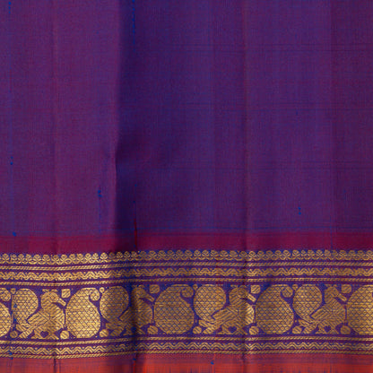 Mayilkazhuthu Green And Purple Kanchipuram Silk Saree With Small Border Handwoven Pure Silk For Festive Wear PV J 3767