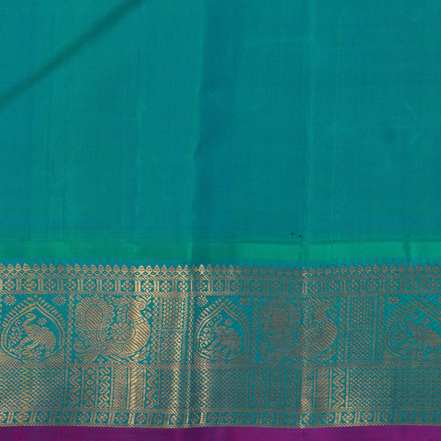 Magenta And Anandha Blue Kanchipuram Silk Saree With Medium Border Handwoven Pure Silk For Festive Wear PV J 3763