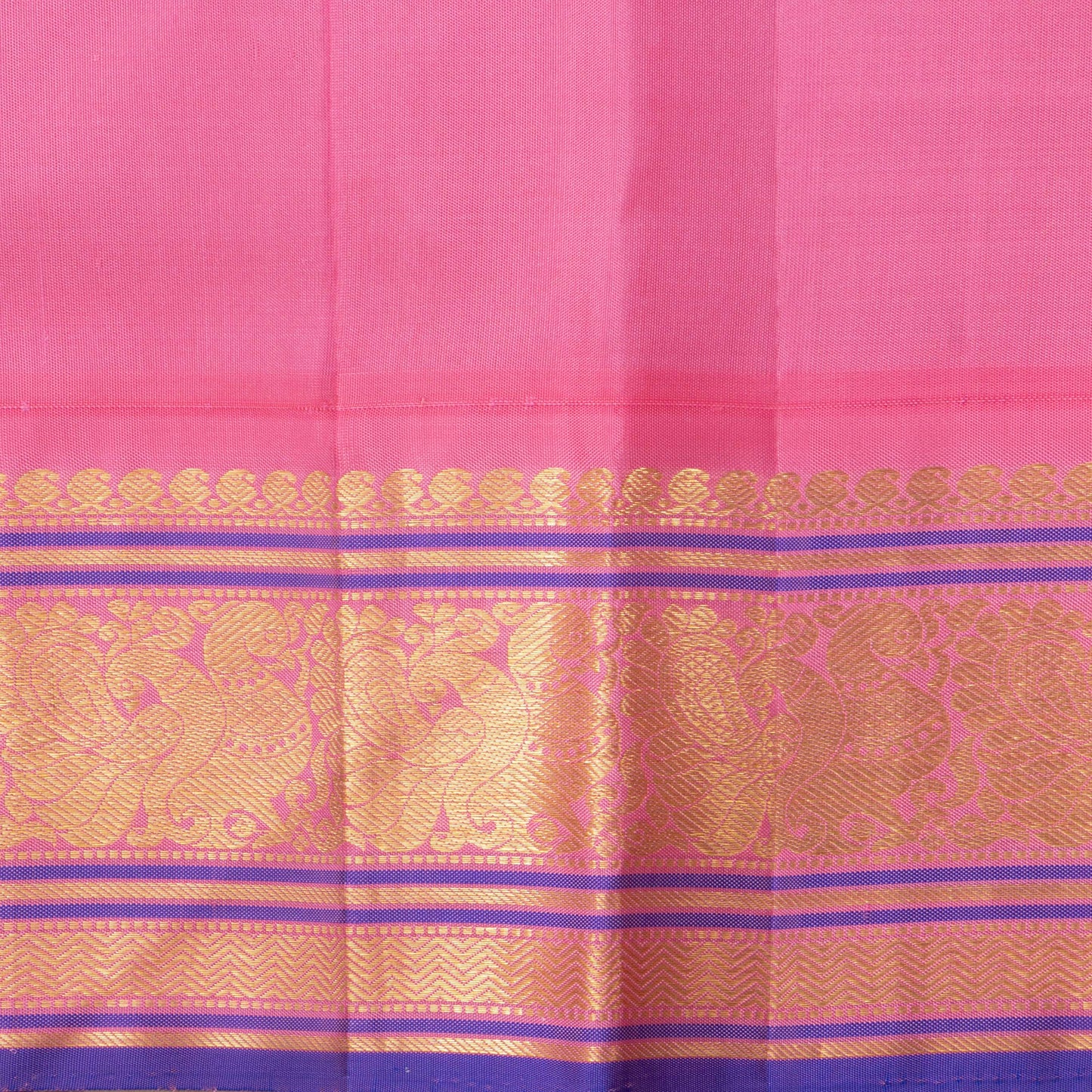 Violet And Pink Kanchipuram Silk Saree With Short Border Handwoven Pure Silk For Festive Wear PV J 1513