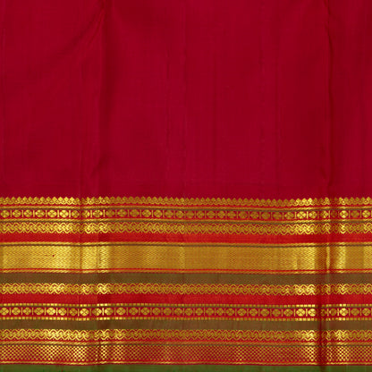 Mayilkazhuthu Blue And Red Kanchipuram Silk Saree With Medium Border Handwoven Pure Silk For Festive Wear PV J 3764