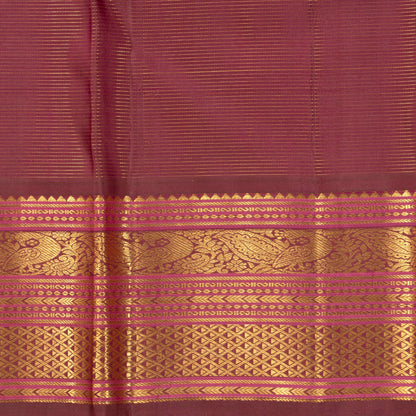 Peach And Brown Kanchipuram Vairaoosi Silk Saree With Medium Border Handwoven Pure Silk For Festive Wear PV J 4508