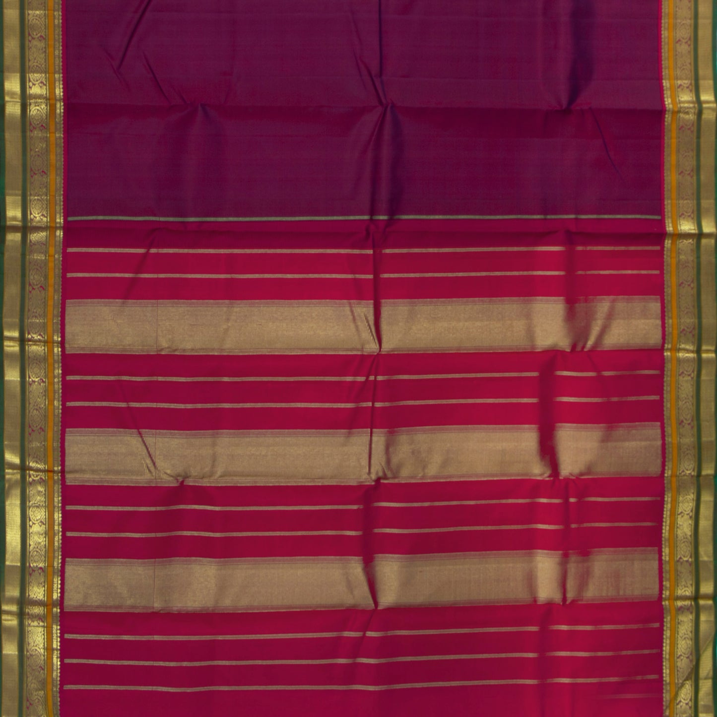 Magenta And Pink Kanchipuram Silk Saree With Medium Border Handwoven Pure Silk For Festive Wear PV J 4504