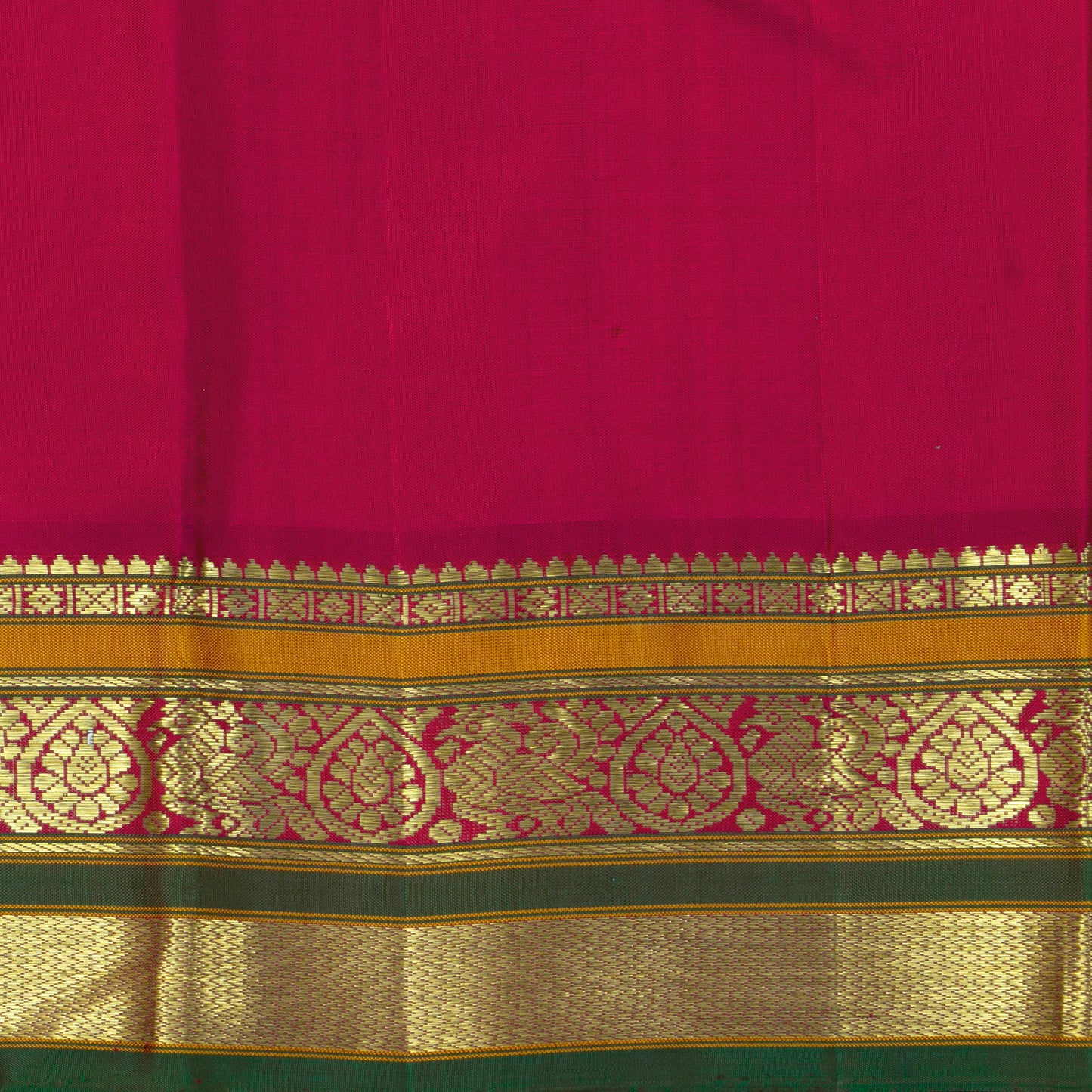 Magenta And Pink Kanchipuram Silk Saree With Medium Border Handwoven Pure Silk For Festive Wear PV J 4504