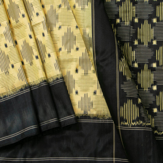 Beige And Black Sambalpuri Ikkat Silk Saree Without Zari For Office Wear PIK 388