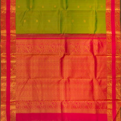 Green And Pink Kanchipuram Silk Saree With Medium Border Handwoven Pure Silk For Festive Wear PV J 143