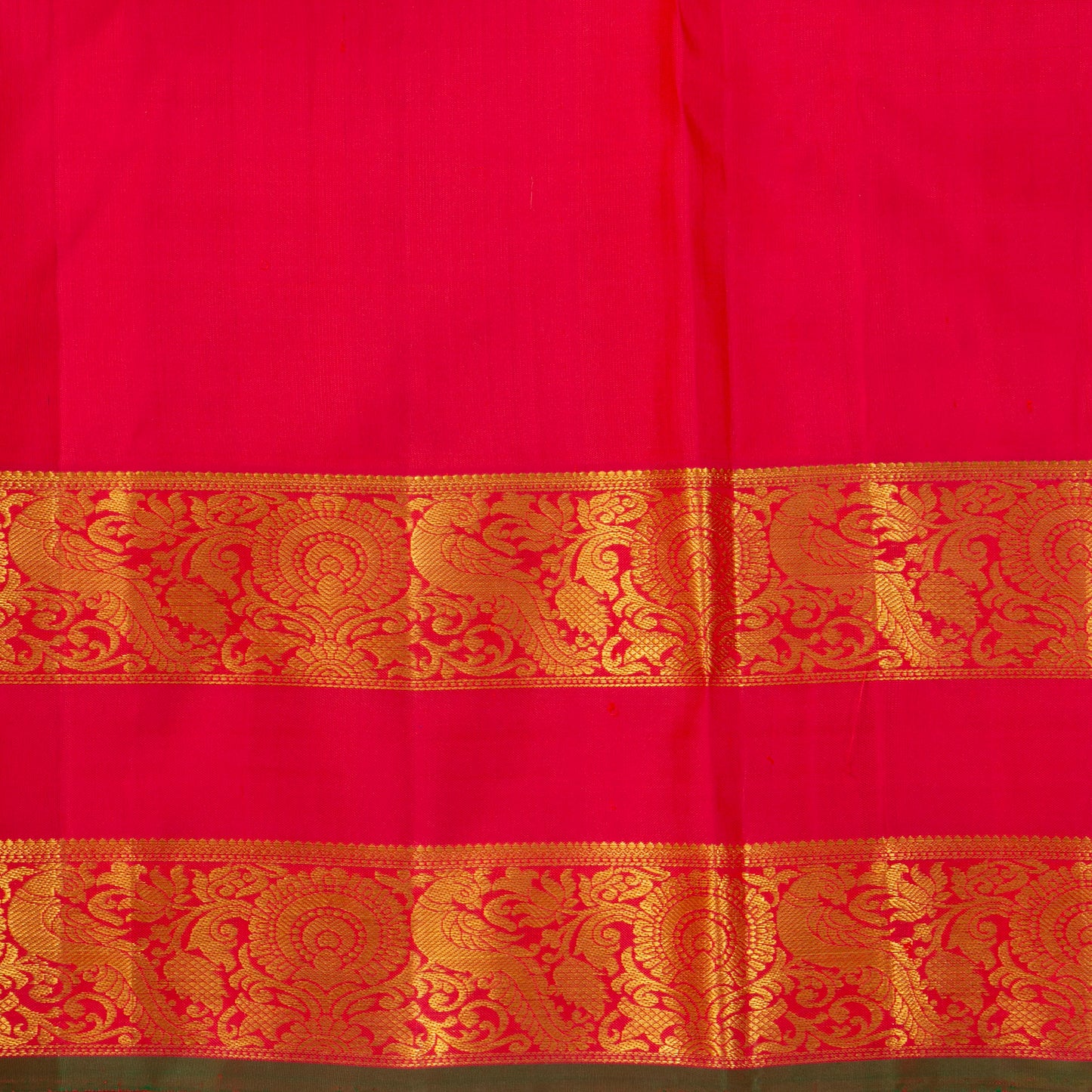 Green And Pink Kanchipuram Silk Saree With Medium Border Handwoven Pure Silk For Festive Wear PV J 143