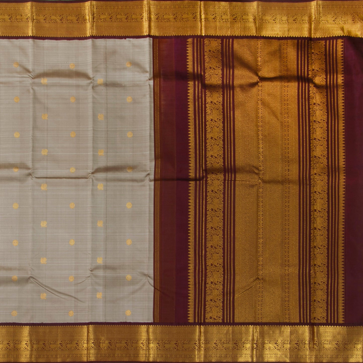 Grey And Brown Handwoven Pure Silk Pure Zari For Festive Wear PV J 3289