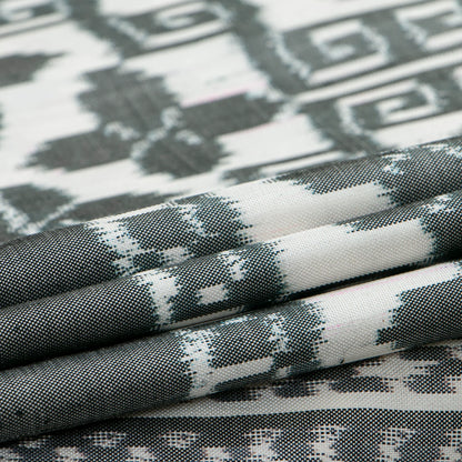 White And Grey Double Ikkat Pochampally Silk Saree Without Zari For Office Wear PIK 382