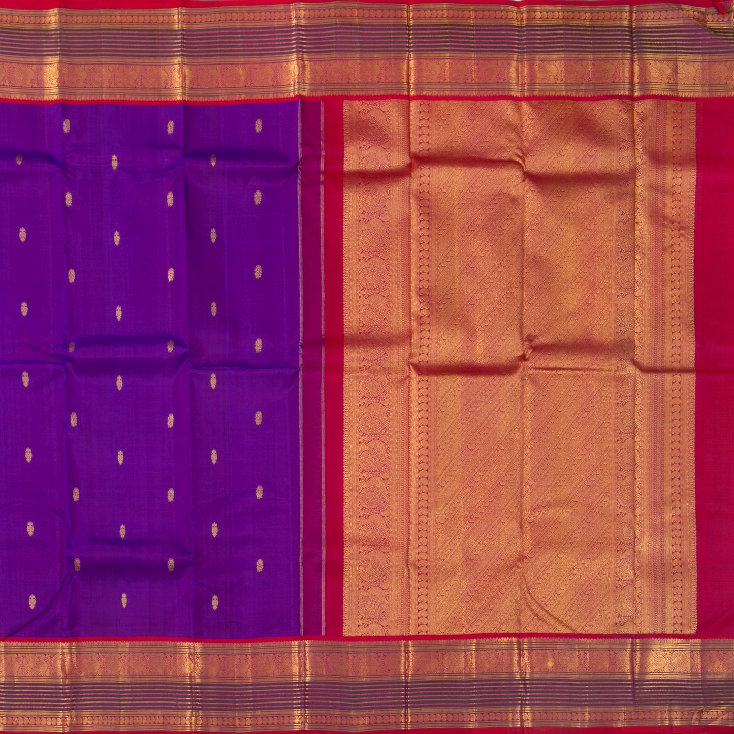 Purple And Red Kanchipuram Silk Saree With Medium Border Handwoven Pure Silk For Festive Wear PV J 4506