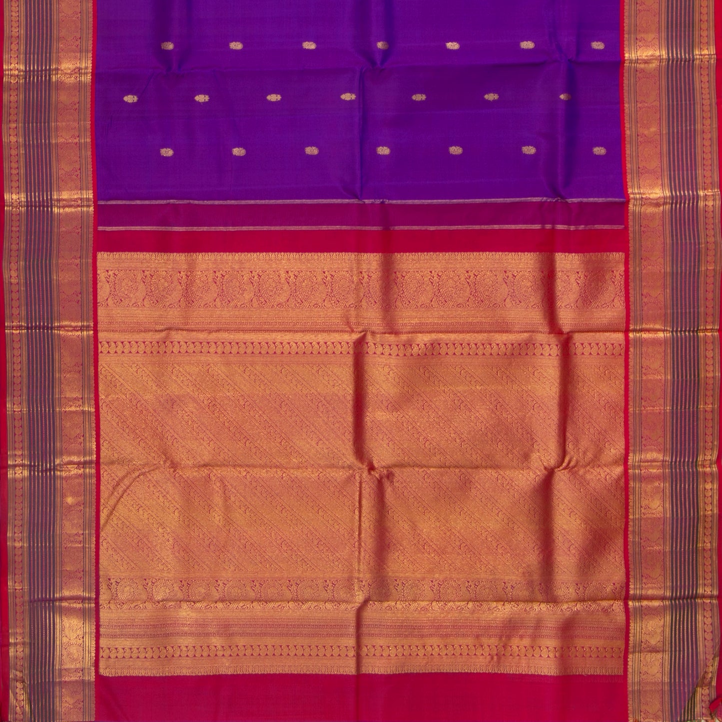 Purple And Red Kanchipuram Silk Saree With Medium Border Handwoven Pure Silk For Festive Wear PV J 4506