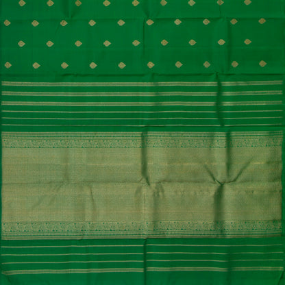 Green Kanchipuram Borderless Silk Saree Handwoven Pure Silk Pure Zari For Festive Wear PV GTA 101