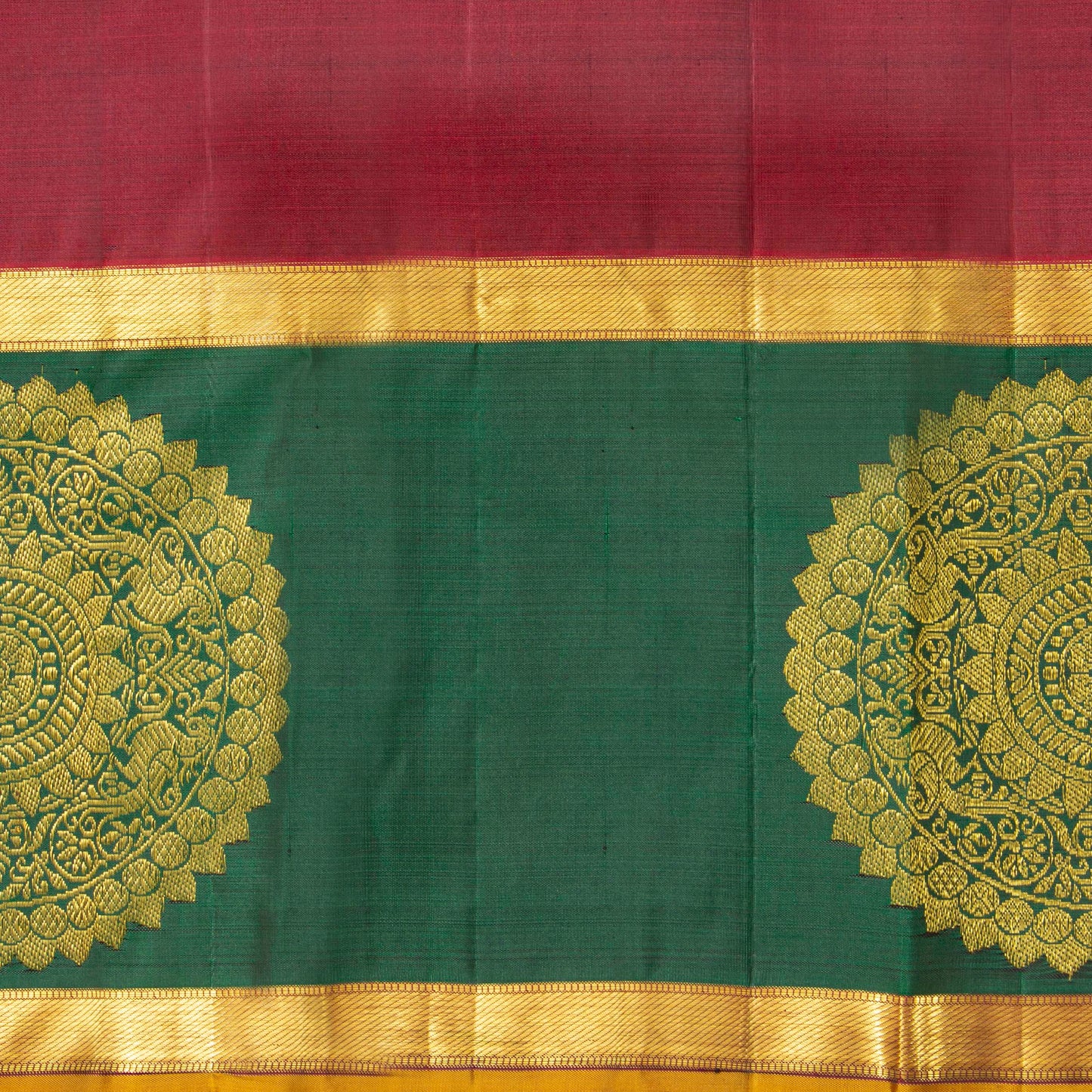 Beige, Red And Green Kanchipuram Silk Saree For Festive Wear PV J 4967 - Silk Sari - Panjavarnam PV J 4967