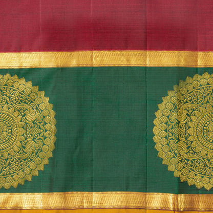 Beige, Red And Green Kanchipuram Silk Saree For Festive Wear PV J 4967 - Silk Sari - Panjavarnam PV J 4967