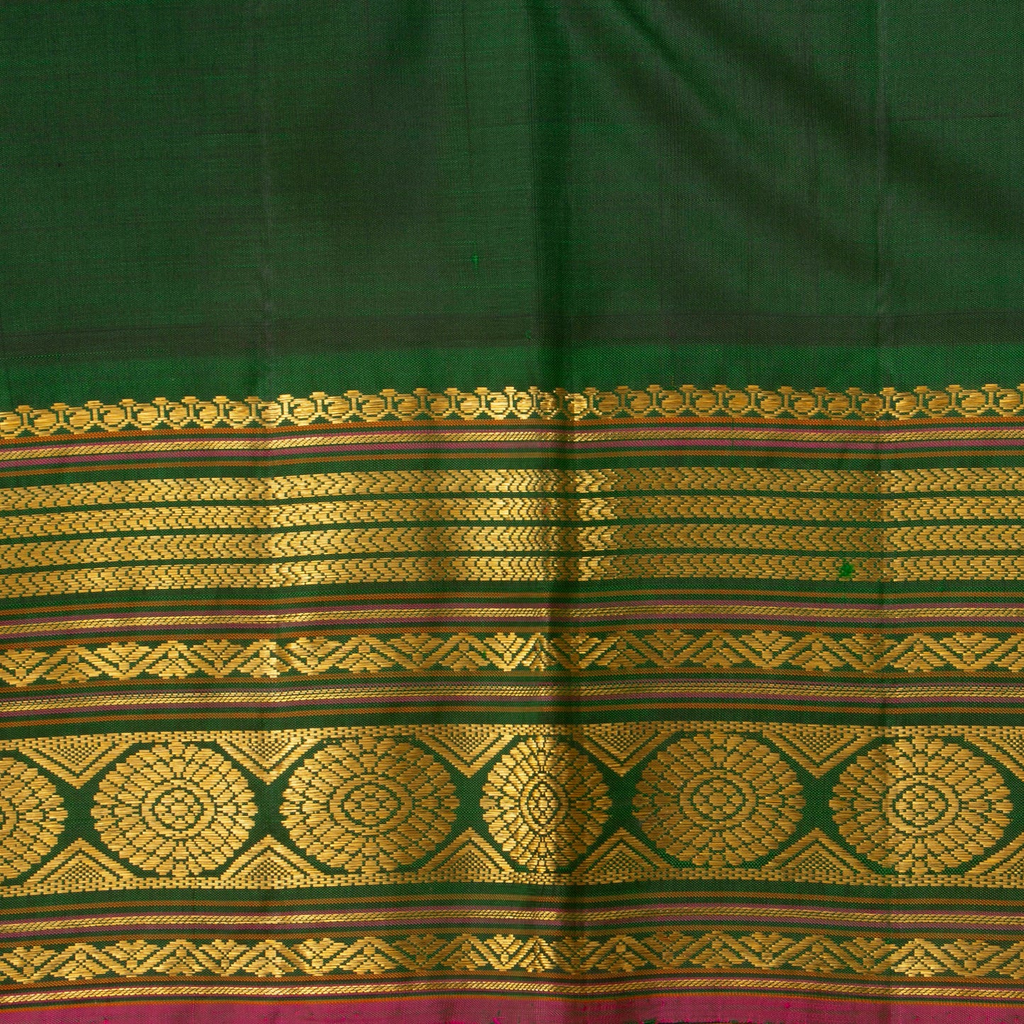 Orange And Green Kanchipuram Silk Saree With Medium Border Handwoven Pure Silk For Festive Wear PV J 4511