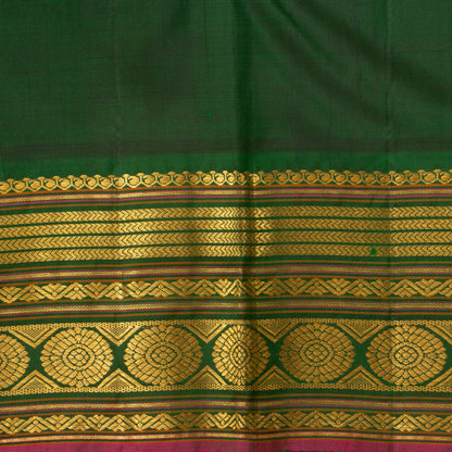 Orange And Green Kanchipuram Silk Saree With Medium Border Handwoven Pure Silk For Festive Wear PV J 4511