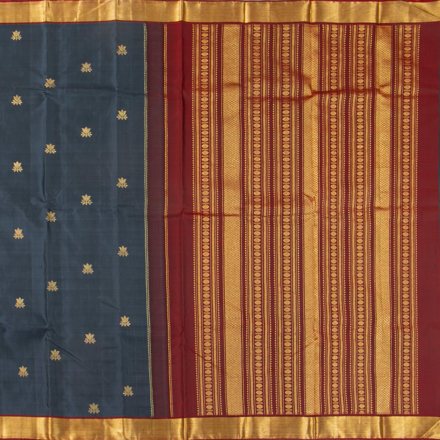 Grey And Maroon Kanchipuram Silk Saree For Festive Wear PV ABI 647