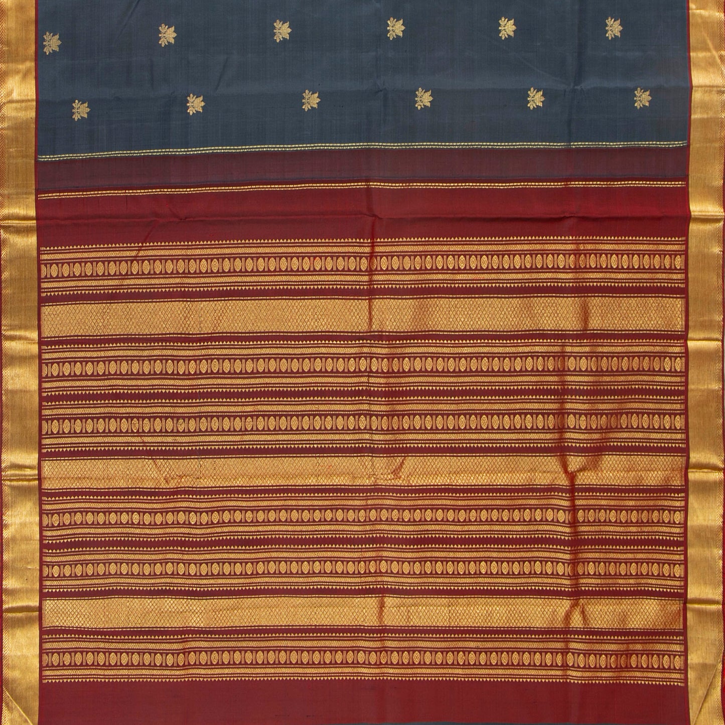 Grey And Maroon Kanchipuram Silk Saree For Festive Wear PV ABI 647