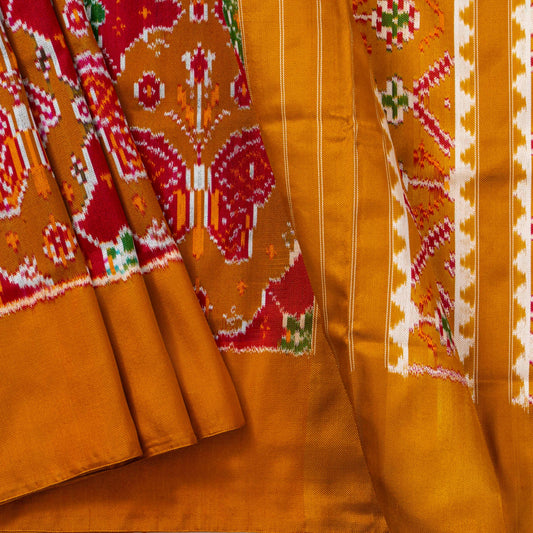 Red And Mustard Handwoven Pochampally Silk Saree For Festive Wear PIK 383