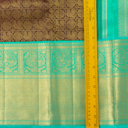 Brown And Sea Green Kanchipuram Silk Saree For Wedding Wear PV NYC 1366