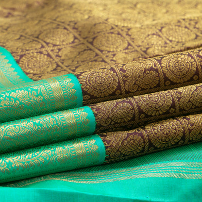 Brown And Sea Green Kanchipuram Silk Saree For Wedding Wear PV NYC 1366