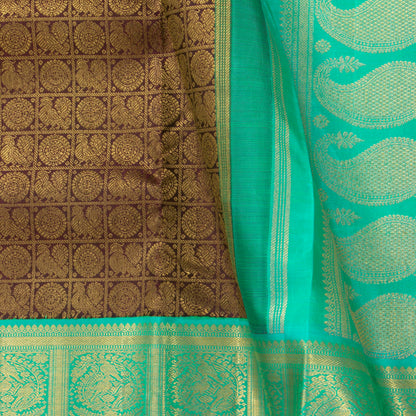 Brown And Sea Green Kanchipuram Silk Saree For Wedding Wear PV NYC 1366