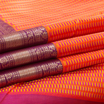 Orange And Purple Kanchipuram Silk Saree For Festive Wear PV NYC 1310