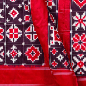 Mauve And Red Double Ikkat Pochampally Silk Saree Without Zari For Festive Wear PIK 380