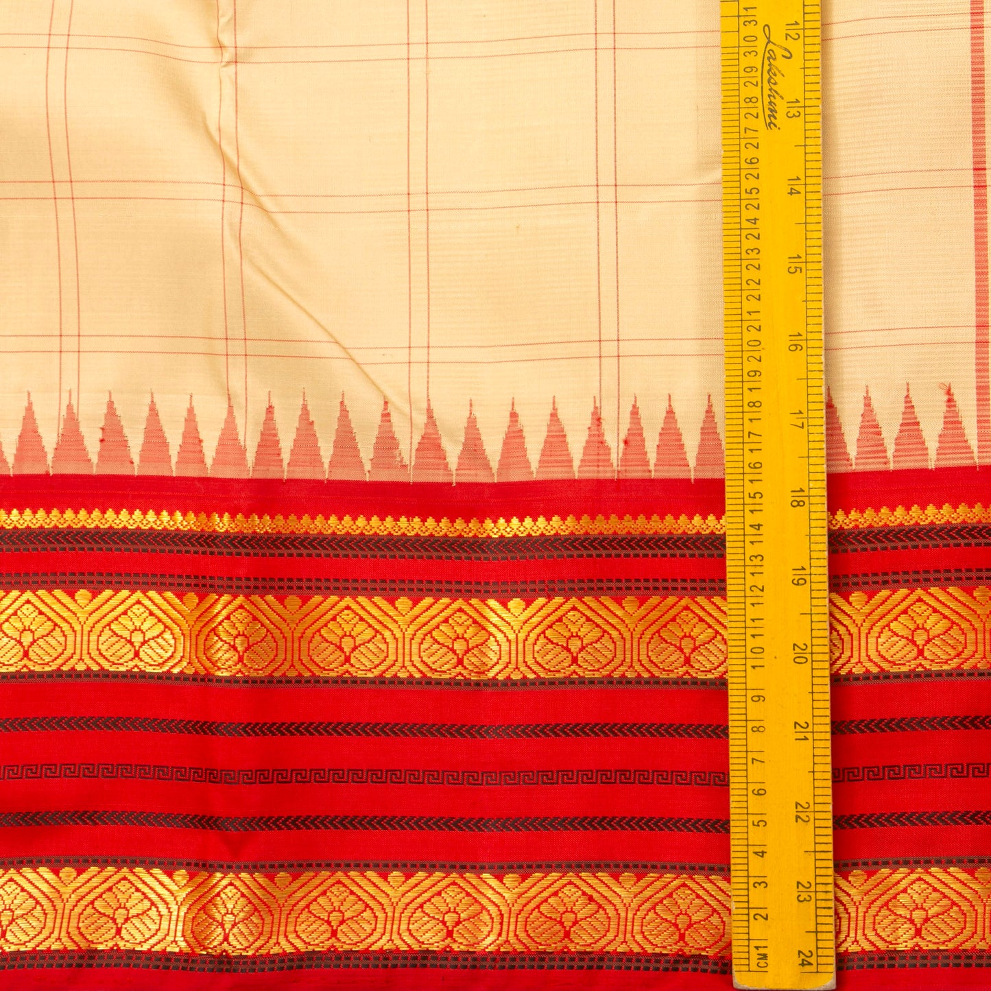 Off White, Red And Black Kanchipuram Silk Saree Ganga Jamuna Border For Festive Wear PV NYC 1412