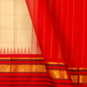 Off White, Red And Black Kanchipuram Silk Saree Ganga Jamuna Border For Festive Wear PV NYC 1412