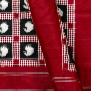 Black And Red Double Ikkat Pochampally Silk Saree Without Zari For Office Wear PIK 373