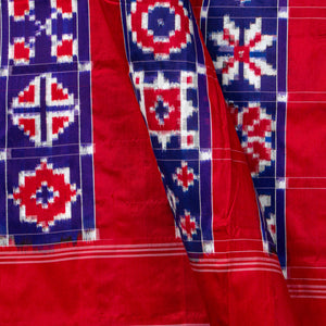 Royal Blue And Red Double Ikkat Pochampally Silk Saree For Office Wear PIK 374