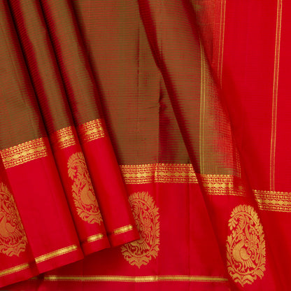 Manthulir Green And Red Kanchipuram Silk Saree For Festive Wear PV NYC 1432