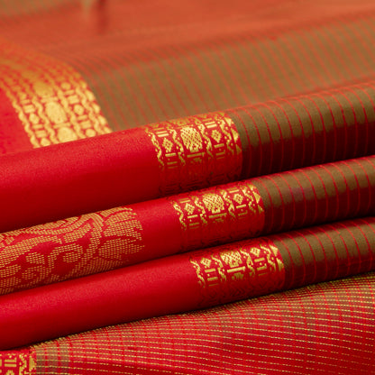 Manthulir Green And Red Kanchipuram Silk Saree For Festive Wear PV NYC 1432