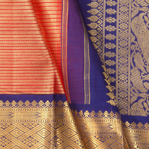 Red And Navy Blue Kanchipuram Silk Saree For Wedding Wear PV NYC 1394