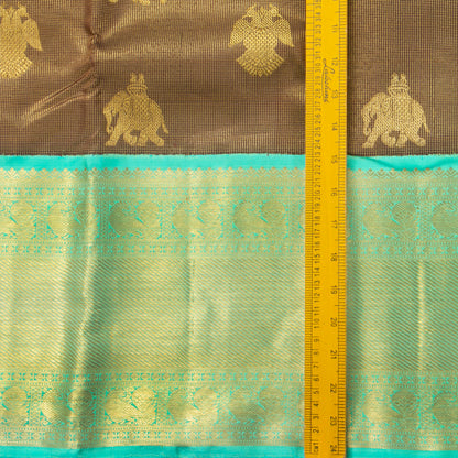 Brown And Sea Green Kanchipuram Silk Saree For Wedding Wear PV NYC 1379