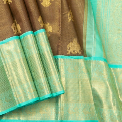 Brown And Sea Green Kanchipuram Silk Saree For Wedding Wear PV NYC 1379