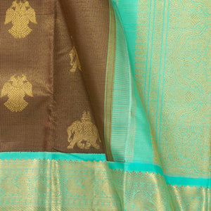 Brown And Sea Green Kanchipuram Silk Saree For Wedding Wear PV NYC 1379