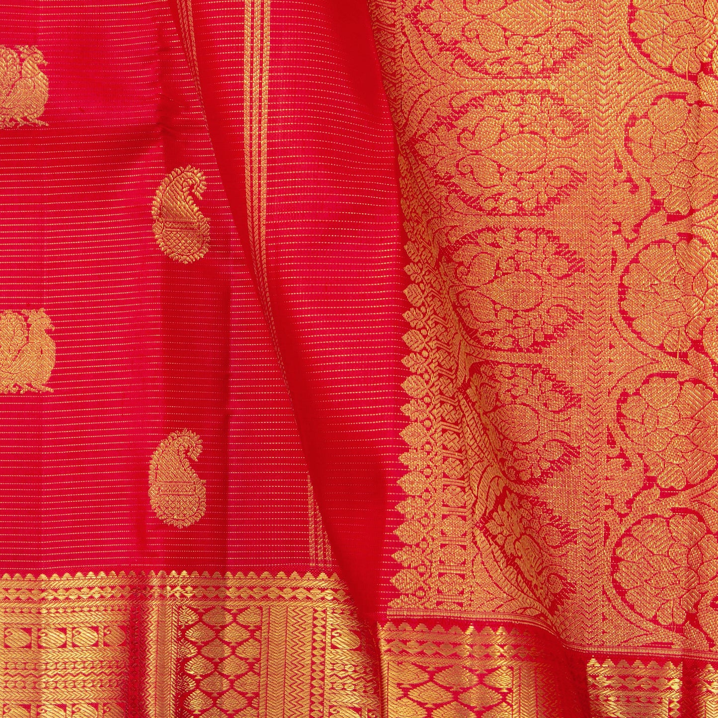 Red Kanchipuram Silk Saree For Wedding Wear PV NYC 1303