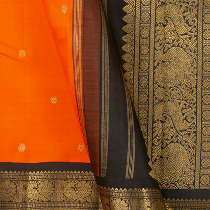 Orange And Black Kanchipuram Silk Saree For Wedding Wear PV NYC 1363