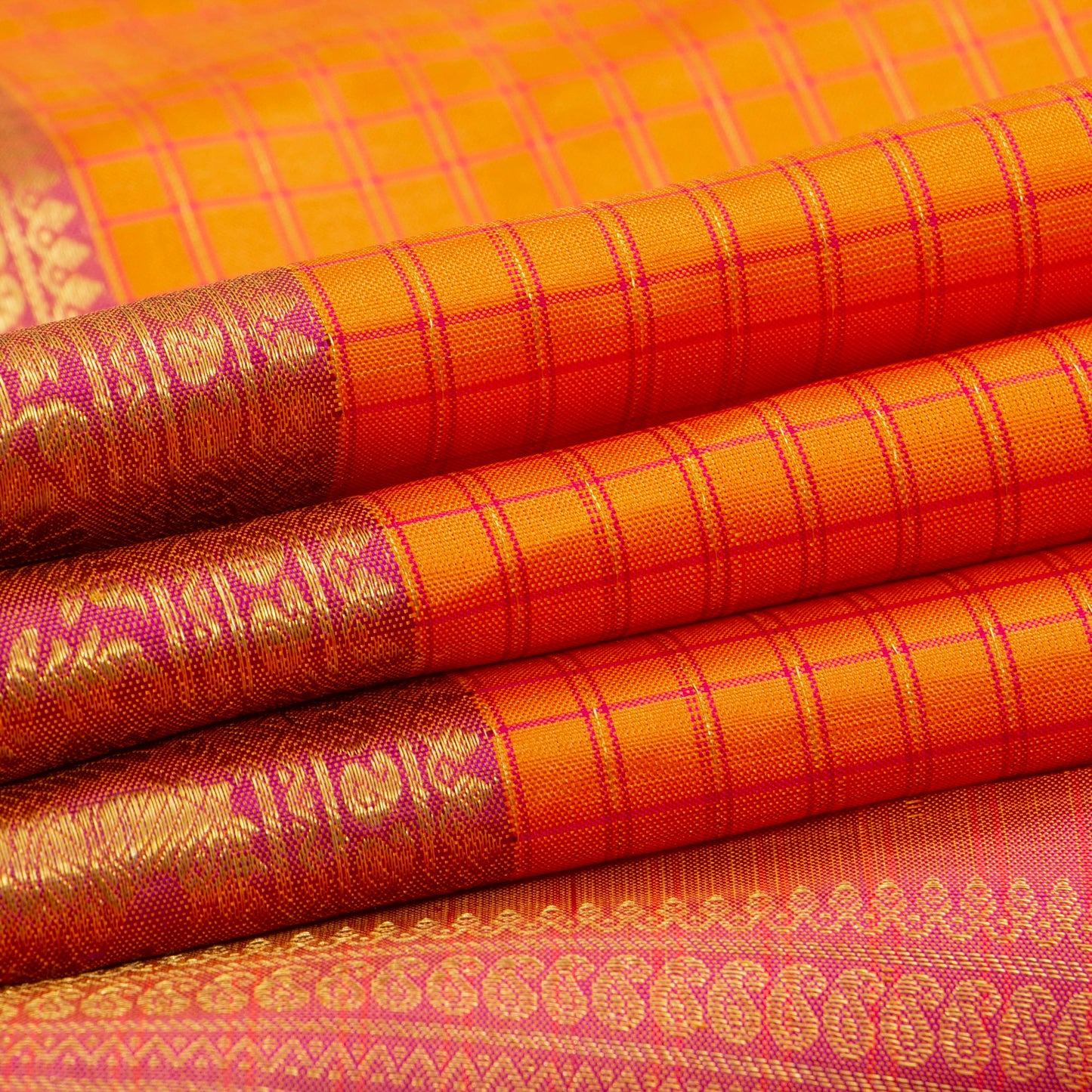 Orange And Pink Kanchipuram Silk Saree For Wedding Wear PV NYC 1334