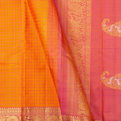 Orange And Pink Kanchipuram Silk Saree For Wedding Wear PV NYC 1334