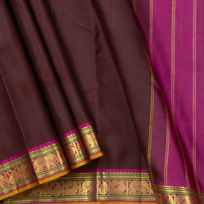 Brown And Magenta Kanchipuram Silk Saree For Wedding Wear PV NYC 1428