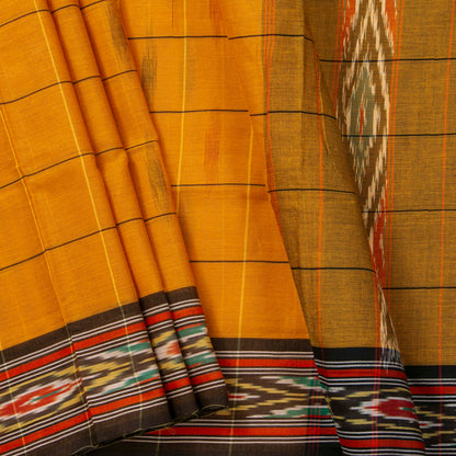 Mustard Yellow And Brown Sambalpuri Ikkat Cotton Saree For Office Wear PV SC 211