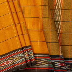 Mustard Yellow And Brown Sambalpuri Ikkat Cotton Saree For Office Wear PV SC 211