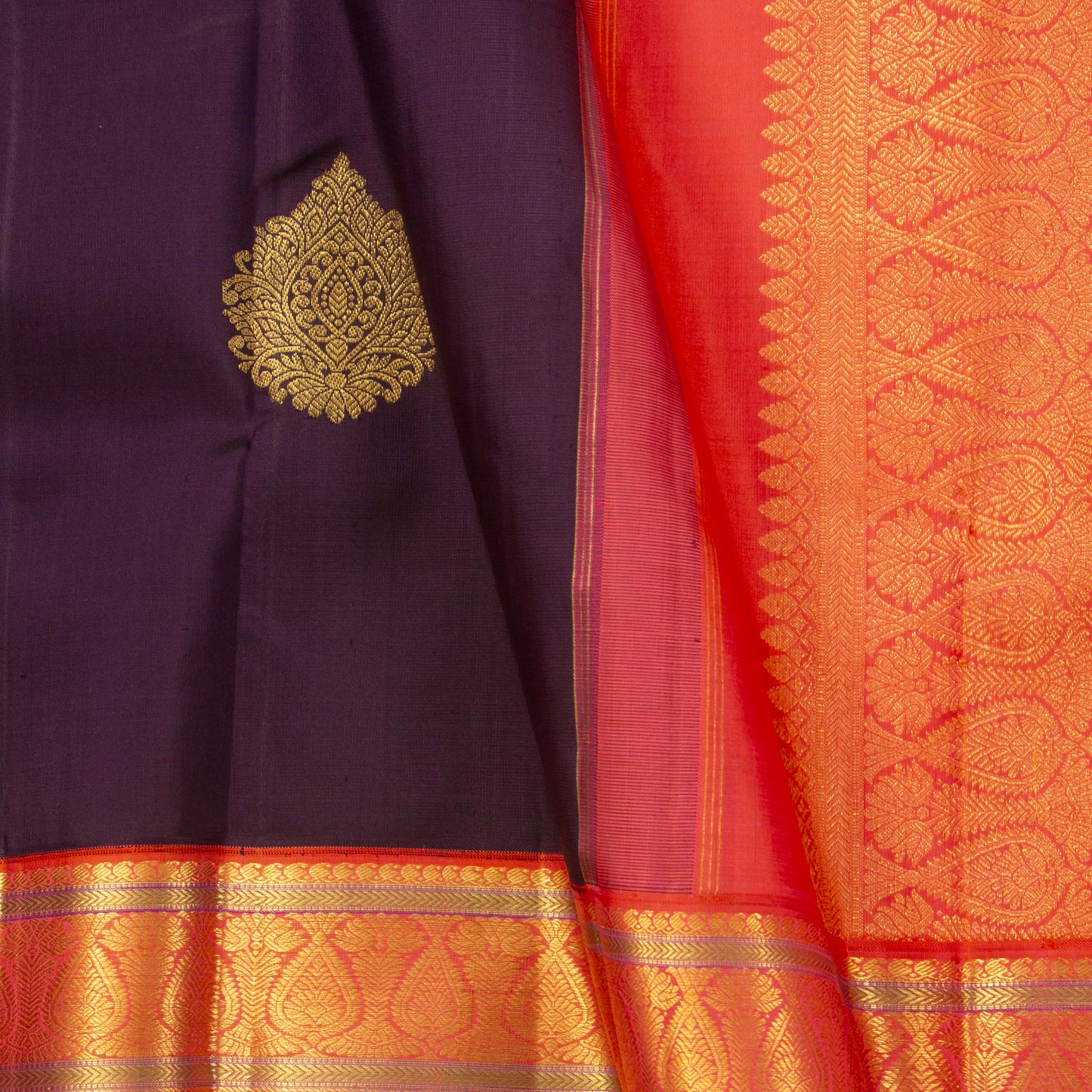 Brown And Orange Kanchipuram Silk Saree For Wedding Wear PV NYC 1262