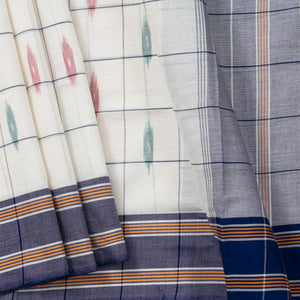 White And Grey Pochampally Ikkat Cotton Saree For Office Wear PV SC 214