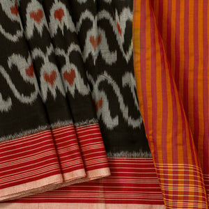 Black And Red Pochampally Ikkat Silk Cotton Saree For Office Wear PV SC 230