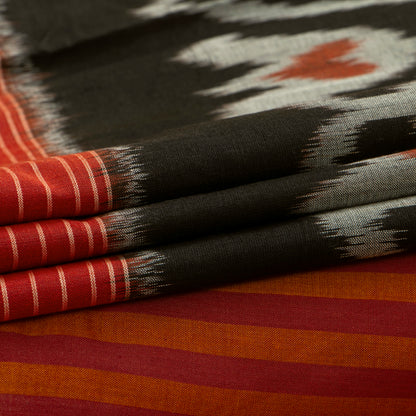 Black And Red Pochampally Ikkat Silk Cotton Saree For Office Wear PV SC 230