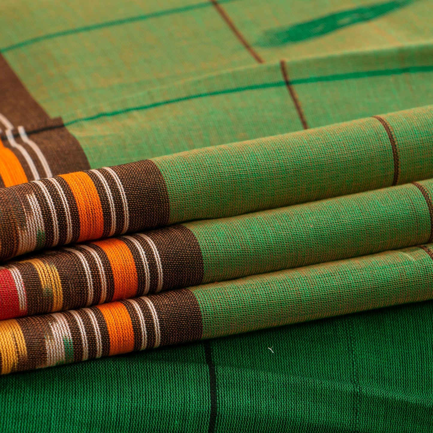 Light Green And Brown Pochampally Ikkat Cotton Saree For Office Wear PV SC 213